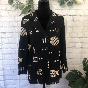 🌙 Michael Taylor black blouse with fish skeletons